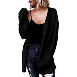 Dokotoo Women's 2024 Fashion Casual Open Front Long Sleeve Chunky Cable Knit Cardigans Sweaters Outerwear Coats with Pockets (Black), S