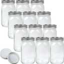 Jumterlee Wide Mouth Mason Jars 32 oz 12Pcs, Canning Jars with Airtight Lids and White Plastic Mason Jar Lids with Silicone Rings for Overnight Oats, Food Storage, Dry Food, Snacks, Candies and More