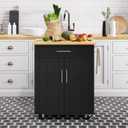 Shintenchi Kitchen Island Cart with Storage,Rolling Kitchen Island Side Table on Wheels with Worktop,Single Door Storage Cabinet and Drawer for Kitchen,Dinning Room, Black (26inch)