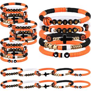 Landical 30 Pcs Basketball Bracelet Gifts Bulk Basketball Party Favors Clay Bead Wristband Team Gift for Senior Night Gifts Sport Team Lover Player Birthday Party Boy Girl Kid Teenager Club Societies