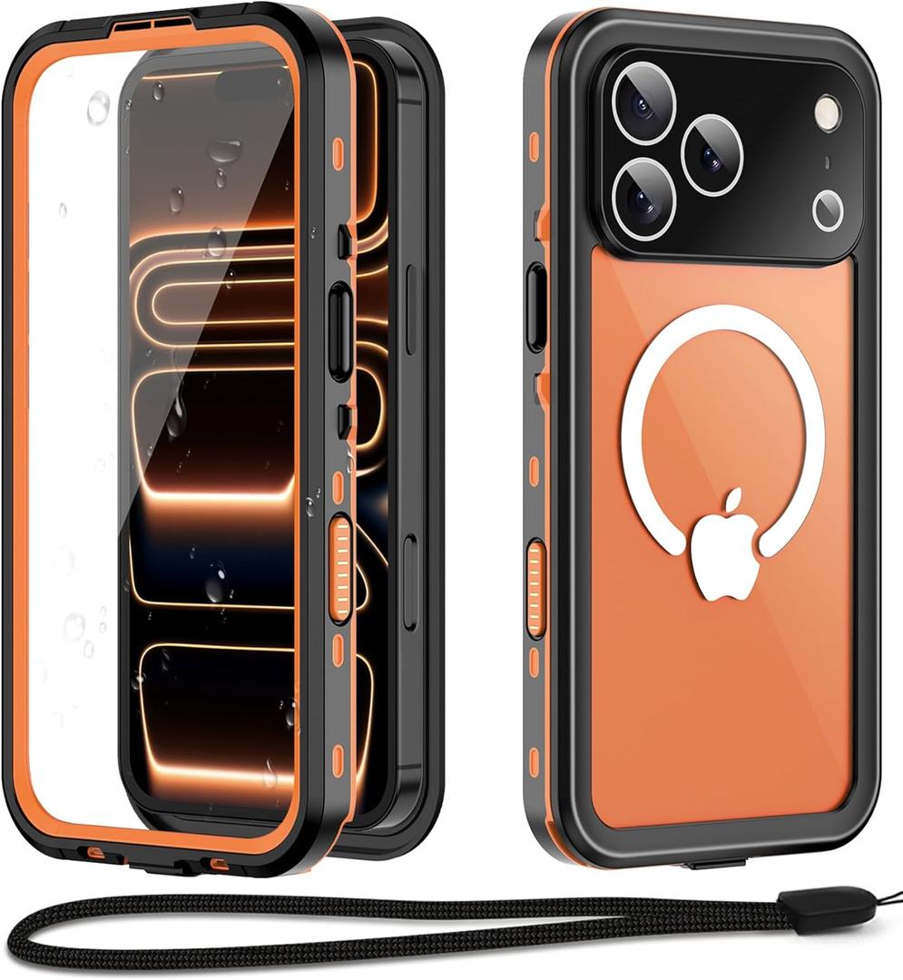 Beasyjoy for iPhone 17 Pro Max Case Waterproof, Built-in Screen Protector & Full Body Protection, Heavy Duty Rugged Military Shockproof Dustproof Case, Compatible with MagSafe, 6.9" Orange