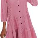 CCTOO Women's Summer Dresses Casual V Neck Button Down 3/4 Sleeve Floral Print Loose Flowy Shirt Dress, L