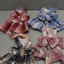 4 Pcs Cute Plaid Dog Dress Set with Bow Tie Harness & Leash for Small Dogs, Puppy Clothes for Girls Outfits(S,Dark Color)