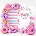 Tingjoo 2 Pack Two Sweet Birthday Party Decorations 7.2 ft, 6 ft Pink Donut 2nd Birthday Backdrop Arch Covers 2 Sweet Ice Cream Candy Backdrop for Girls 2 Years Old Donut Party Supplies Photo Props