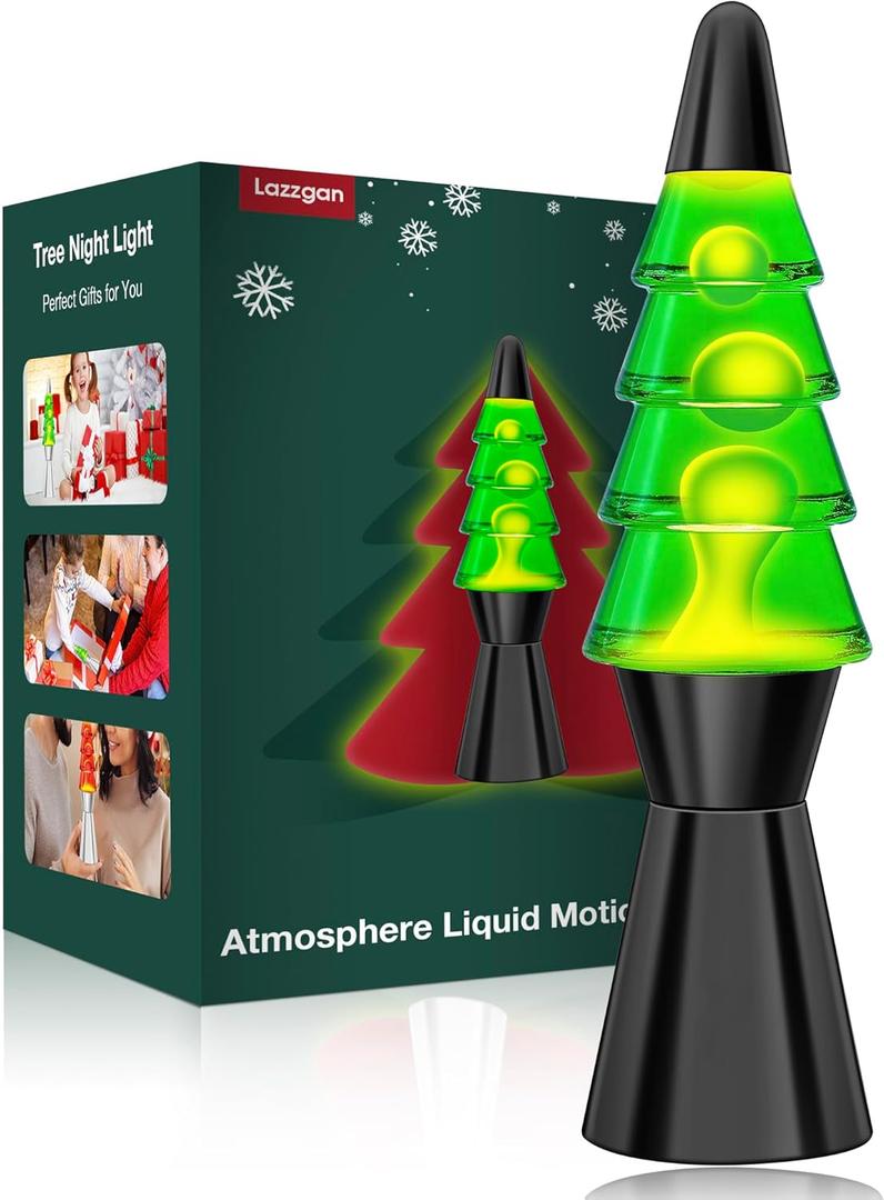 Lazzgan Christmas Tree Liquid Motion Lamps  14.5 Inch Black Large Christmas Tree Night Lights Table Lamp for Adults Kids, Mood Lighting Home Decor Christmas Unique Gifts