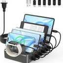 CREATIVE DESIGN 50W Fast Charging Station, 6 Port Apple Charging Station for Multiple Devices Compatible with iPhone, iPad, Tablet, Kindle ect, with 6 Short Cables and Apple Watch Holder Space Gray