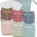 babygoal Large Cloth Diapers Pack of 13 for 3-5 Year Toddlers, Cloth Diaper Covers 6 Pack with 6pcs Inserts and Wet Bag, Reusable Washable & Waterproof (Neutral Color 52, Large)