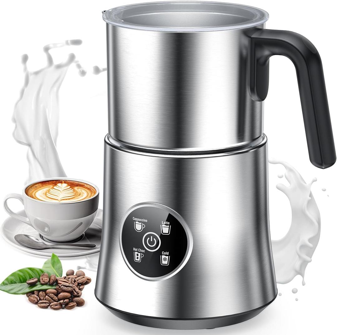 Milk Frother and Steamer, 4-in-1 Electric Frother for Hot & Cold Foam, One-Touch Operation for Cafe-Style Lattes & Cappuccinos, Fast Heat, Dishwasher Safe, 30.44Oz/900ML (Gray)