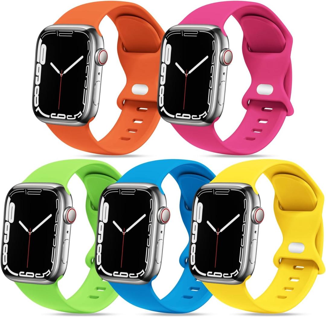 4 x [5 PACK] STG Sport Watch Band Compatible with Apple Watch Band 38mm 40mm 41mm 42mm 44mm 45mm 49mm Soft Silicone Replacement Sport Strap Compatible for iWatch Ultra SE Series 9/8/7/6/5/4/3/2/1