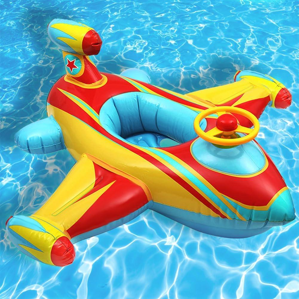 Baby Pool Float Swimming Float Boat with Steering Wheel Horn for Kids Toddlers Age 1-4 Boys Girls Inflatable Ride-ons Summer Pool Swim Ring Beach Supplies (2. Blue)