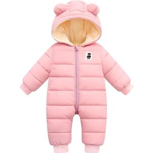 Happy Cherry Baby Snowsuit Winter Coat Warm Hoodie Romper Puffer Jacket (12-18 Months, Pink)