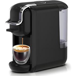 4-in-1 Pods Coffee Maker 19Bar, Compact Design Fast Brew Hot/Cold Single Serve Espresso Machine for K Cup Pods,Nes Original/DG Capsule and Ground Coffee at Home or Office (Black)