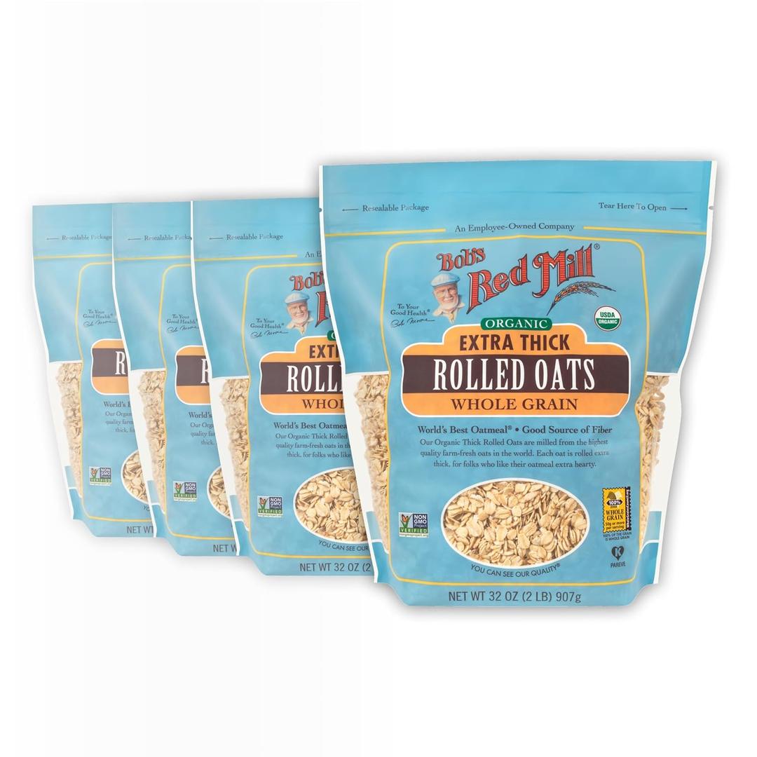 Bob's Red Mill Organic Thick Rolled Oats, 32oz (4 Pack) (EXP 08/17/26)