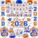 Orange Blue Graduation Decorations 2026 - Graduation Decorations Set with Congrats Grad Backdrop,Banner,Balloons,Porch Sign,Honeycomb Centerpieces for High School College Celebrations Supplies