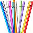ALINK 10.5 in Long Reusable Plastic Straws with Brush, Tritan Hard Plastic Tumbler Straws, 10 Rainbow Colored Replacement Straw for 16 OZ 20 OZ 30 OZ Stanley, YETI, Starbucks Tumblers, Mason Jars
