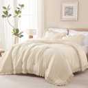 Andency Beige Cream California King Size Comforter Set, 3 Pieces Shabby Chic Ruffle Bedding Comforter Sets for Men Women, Soft Cozy Lightweight Fluffy Down Alternative Decorative Bed Set