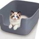 Vealind Large Cat Litter Box High Sided Entry Cat Litter Pan 50 x 40 x 22 CM, Anti-Splashing Deep Tall Cat Boxes for Indoor Cats Basics Kitty Litter Box (Grey)