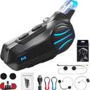 Motorcycle Bluetooth Headset, Helmet Communication System IP67 Waterproof, BT 5.4, HD Speakers, Noise Cancellation, Hands-Free Calls/Music, 2 Mics, 3 Faceplates (Carbon Black)