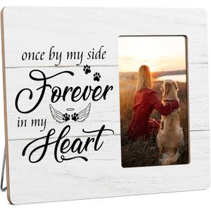 Dog Memorial Gifts for Loss of Dog, Pet Loss Sympathy Gift, Once By My Side Forever in My Heart Wooden Picture Frames, 4x6 inch Photo