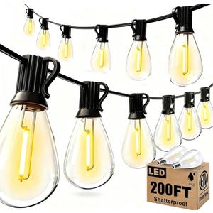 200FT Outdoor String Lights, LED Patio Lights with 62 Shatterproof S11 Edison Bulbs, Ultra Long Waterproof Hanging Lights for Backyard Deck Porch Party Decor Commercial Use 2700K