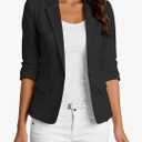 Mina Self 2026 Women's Summer 3/4 Sleeve Linen Blazer - Lightweight Breathable Fully-Lined Slim Office Jacket with Pockets, Small