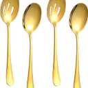 4 Pieces Serving Spoons Set, Includes 2 Serving Spoon and 2 Slotted Spoon, 8.8 Inch Stainless Steel Buffet Banquet Spoons, Serving Utensils Set for Parties, Gold