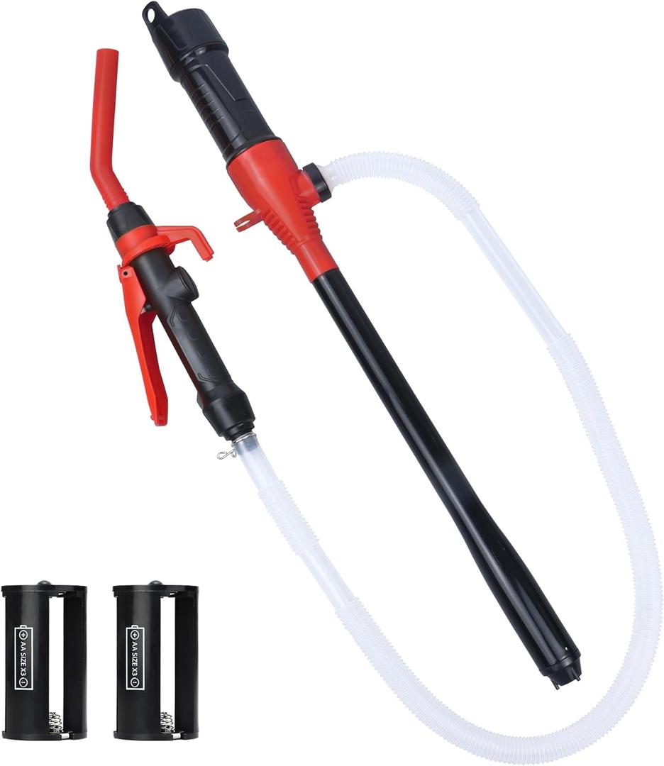 Electric Fuel Transfer Pump Powered, 2.2GPM Portable Fluid Transfer Siphon Pump with Oil Pipeline, Battery Gas Pumps with Adjustable Flow Control Nozzle for Car Gas Can/Gasoline/Water/Oil