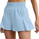 FREEOAK Flowy Athletic Shorts for Women High Waist Running Workout Skirt Gym Short Quick Dry with Pockets (Blue, XL)