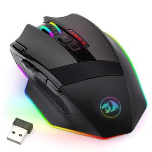 Redragon M801 Wireless Gaming Mouse, RGB Gaming Mouse with MMO 9 Programmable Macro Editing Buttons, UP 16000 Adjustable DPI, Rapid Fire Button for Game, Windows,PC - Wireless, Black