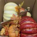 2Pcs 14" Large Stacked Pumpkin Tower Decor, Light Yellow & Orange Hard Foam Artificial Pumpkin Topiaries with Maple Leaves Wheat, Fall Ornament for Halloween Thanksgiving Table Porch Decor