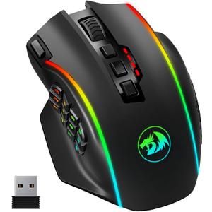 Redragon Wireless Gaming Mouse, MMO Gaming Mouse UP 16,000 DPI, 16 Macro Programmable Buttons, RGB Rechargeable with 12 Side Buttons, 70Hrs for PC Laptop MOBA FPS, M901P-KS (M901PKS, black)