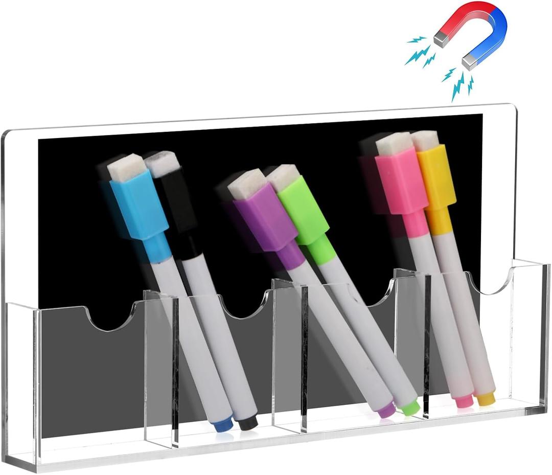 Chunful Magnetic Marker Holder with 4 Compartment Magnetic Pen Holder Dry Erase Storage Cup for Whiteboard, Refrigerator, Locker Accessories, School and Office Supplies
