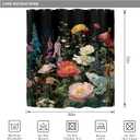 Riyidecor Black Floral Dark Wildflower Shower Curtain for Bathroom Decor 60Wx72H Boho Vintage Flower Blossom Leaves Plants Botanical Women Art Printed Fabric Polyester Waterproof 12 Pack Plastic Hooks