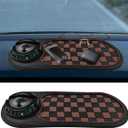 Multifunction Car Anti-Slip Mat, Universal Rotatable Auto Dashboard Phone Holder Accessory with Temporary Parking Number, Car Anti Slip Organizer Pad for Phones, Keys, Sunglasses (BrownBlack)