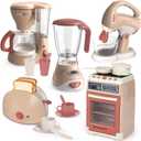 Yalujumb Play Kitchen Toys, Pretend Play Kitchen Appliances Toy Set with Coffee Maker, Mixer, Toaster with Realistic Lights& Sounds, Birthday Gift for Kids Ages 3-5 4-6 6-8 (5 Machine)