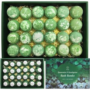Purelis Handmade 24Pack Spearmint & Eucalyptus Bath Bombs  Natural Moisturizing Aromatherapy Bath Bombs for Men and Women
