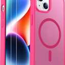 SPIDERCASE for iPhone 13 Case for iPhone 14 Case, Magnetic Translucent [2 Pack Tempered Glass Screen Protector] Anti-Fingerprint Anti-Scratch for iPhone 14/13 6.1, Hot Pink