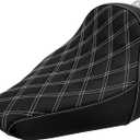 Motorcycle Solo Seat Cushion Diamond Leather Seat Compatible with Harley Breakout Fatboy 2018-2025 (White Stitching)
