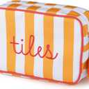 Sanwuta Mahjong Tile Bag with Zipper, Striped Embroidered Mahjong Storage Pouch Mah Jong Bags for Tiles Board Game Pieces Game Party Travel Gatherings Accessories(Orange,Classic)