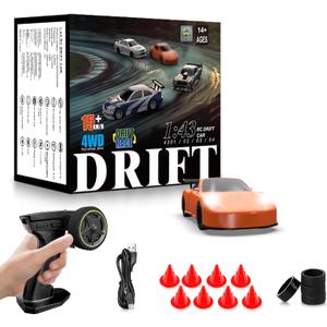 RC Drift car, 1/43 Mini Rc Drift car with Gyroscope, 2.4GHz Full Proportional Remote control Cars, 4WD High Speed Racing with Lights, Racing Tires, Model Cars Gift for Adults, Kids, Boys, Girls (Orange)