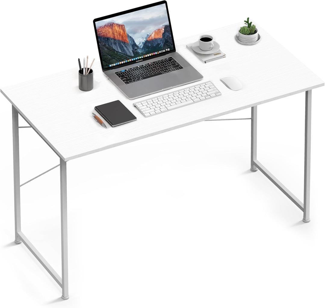 HealSmart Home Office Computer Small White Desk, Wooden Simple Design PC Desk with Headphone Hook, 47"