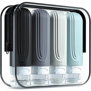 Travel Bottles for Toiletries, Tsa Approved 3oz Travel Size Containers BPA Free Leak Proof Refillable Liquid Silicone Squeezable Travel Accessories for Shampoo Conditioner Lotion (4 Pack) (Grey)