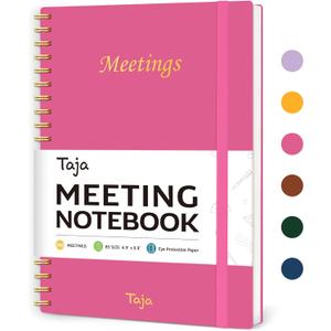 Taja Meeting Notebook for Work Organization - Work Planner Notebook with Action Items, Agenda Planner for Note Taking, 160 Pages (6.9" X 9.9") Project Organizer for Men & Women - Berry Pink