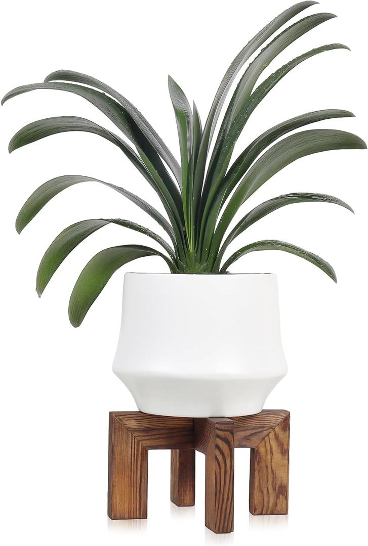 Plant Stand, Indoor/Outdoor Wood Plant Holder, Single Flower Pot Stand, Sturdy Planter Stand (Walnut, Fit 5-9 Inch Pots)