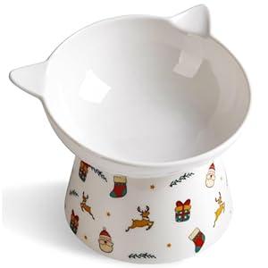Wellbro Ceramic Raised Cat Bowl，Tilted Raised Bowl Anti Vomit Bowls for Indoor Whisker Friendly Pet Feeder for Cats Puppies, Microwave and Dishwasher Safe