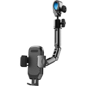 Phone Holder Car, Rear View Mirror Phone Holder - Aluminum Alloy Mount Multi-Angle Adjustment Rotatable and Retractable Compatible with All 4-7 Inch iPhone and Android Cell Phones