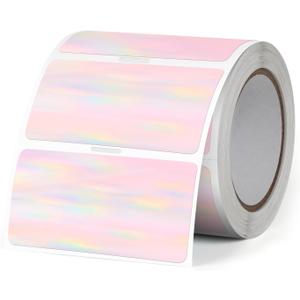 Holographic Thermal Labels 2 X 1 Inch Vinyl Self-Adhesive Stickers Waterproof Rainbow Printer Rectangle Decals Name Tag for DIY Logo Design 300 PCS (1x2 Inch, Holographic Rainbow)