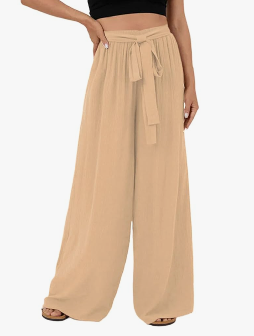 Dokotoo Womens High Waist Wide Leg Pants Flowy Casual Loose Spring Summer Solid Trousers with Pocket XXL