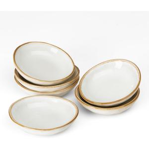 famiware Ocean Soy Sauce Dishes of 6, Oval Dipping Sauce Cups/Bowls/Dishes for Kitchen, 2.1oz Ceramic Small Bowls for Side Dishes, Appetizers, Snacks, and Sushi, Reactive Glaze, Cappuccino White