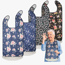 Bravace 4 Pack Adult Bibs for Eating Waterproof Clothing Protector with Detachable Crumb Catcher Adult Bibs for Women and Men